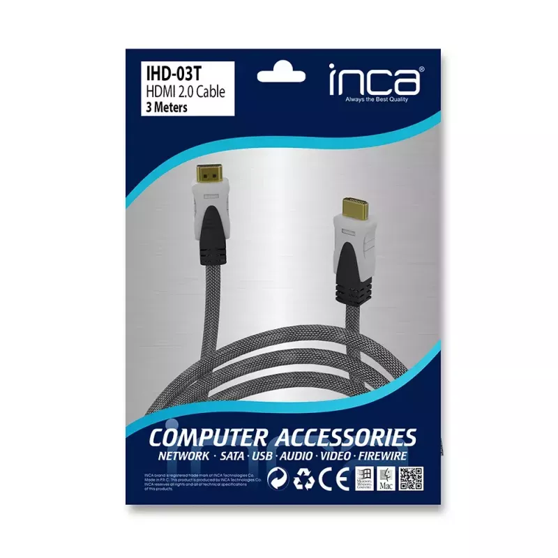 Cabo HDMI Inca IHD-03T 3 m HDMI Type-A macho para macho cinzento