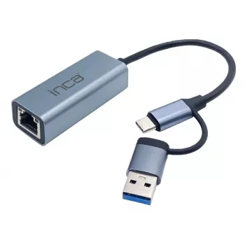 Hub USB Inca IUTP-01TX Type-A Type-C Gigabit Ethernet Azul