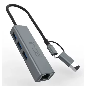 INCA IUTP-03TX Adaptador de USB-A e USB-C para Gigabit Ethernet, 1000 Mbit/s