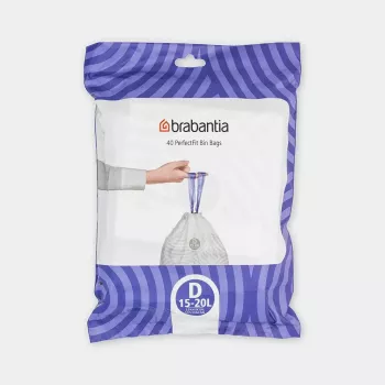 Sacos do lixo BRABANTIA 138164, 20 L, branco, plástico, 40 unid., 545×435 mm