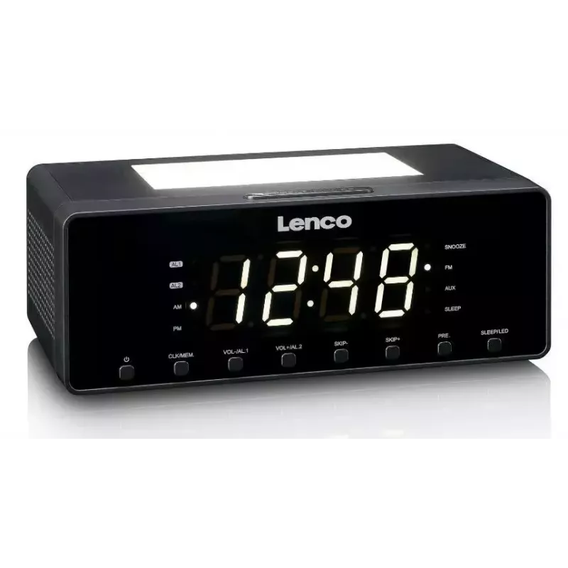 Rádio-relógio Lenco CR540BK – despertador FM, ecrã LED de 1,2 polegadas, luz noturna regulável, função de carregamento USB, altifalantes estéreo