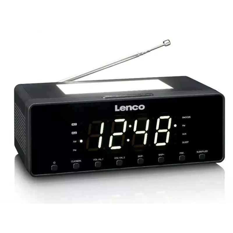 Rádio-relógio Lenco CR540BK – despertador FM, ecrã LED de 1,2 polegadas, luz noturna regulável, função de carregamento USB, altifalantes estéreo