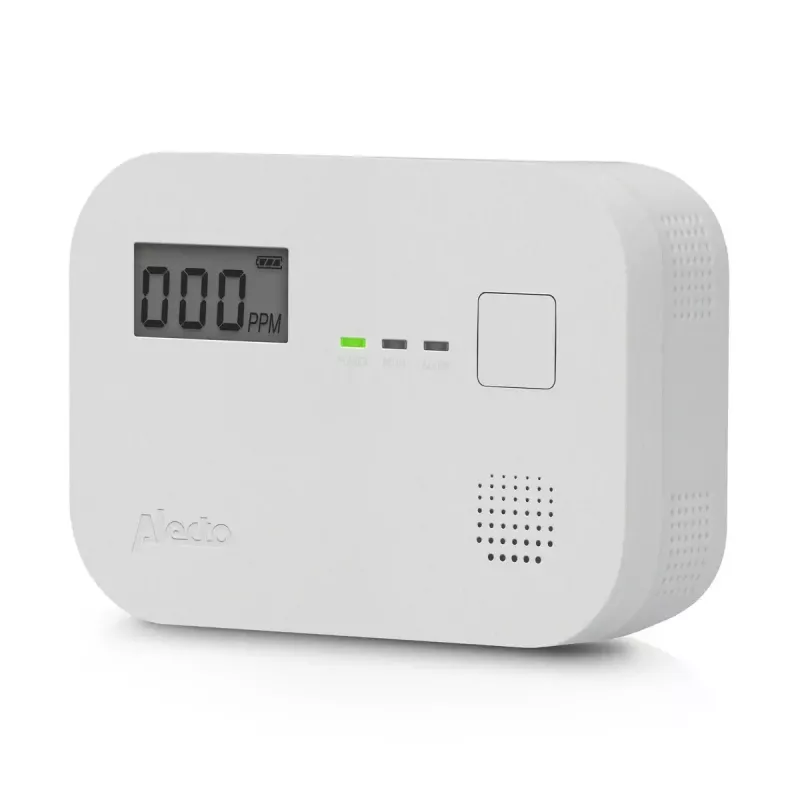 Detetor de monóxido de carbono Alecto COA3910 — sensor CO eletroquímico, a pilhas, branco, 110×78×37 mm