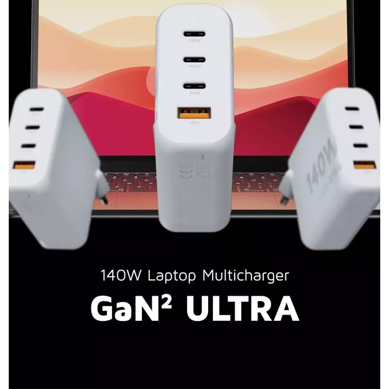 Carregador de parede Xtorm 140W GaN² Ultra interior AC universal 3 USB Type-C carregamento rápido