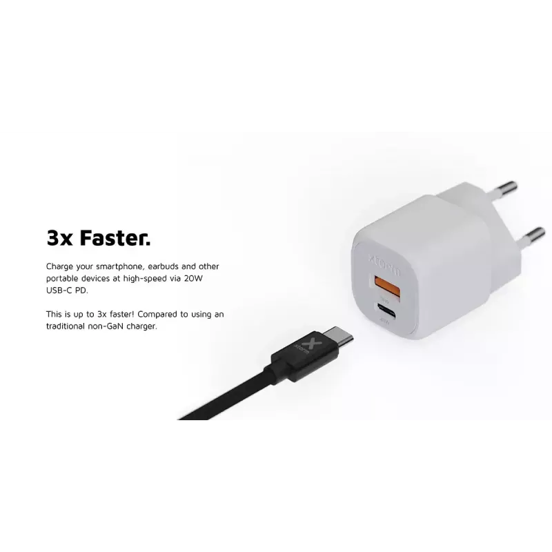Carregador de parede Xtorm 20W GaN² Ultra — 20 W, USB-C, para interior, branco