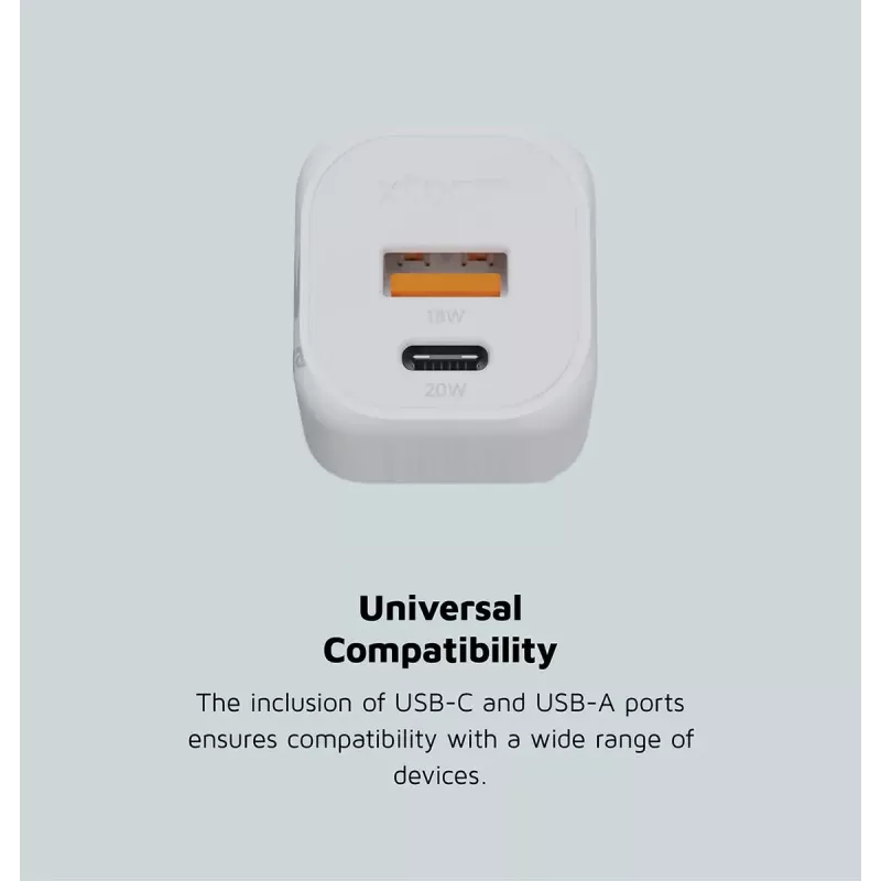 Carregador de parede Xtorm 20W GaN² Ultra — 20 W, USB-C, para interior, branco