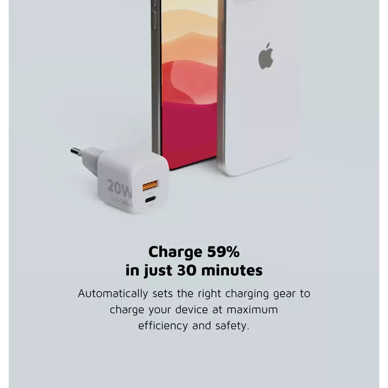 Carregador de parede Xtorm 20W GaN² Ultra — 20 W, USB-C, para interior, branco