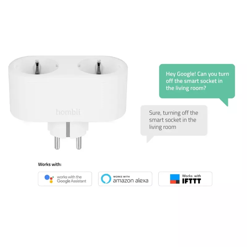 Tomada inteligente Avanca International BV Hombli Smart Socket Duo EU — Wi‑Fi, 220–250 V, 50–60 Hz, 3540 W, interior, branca