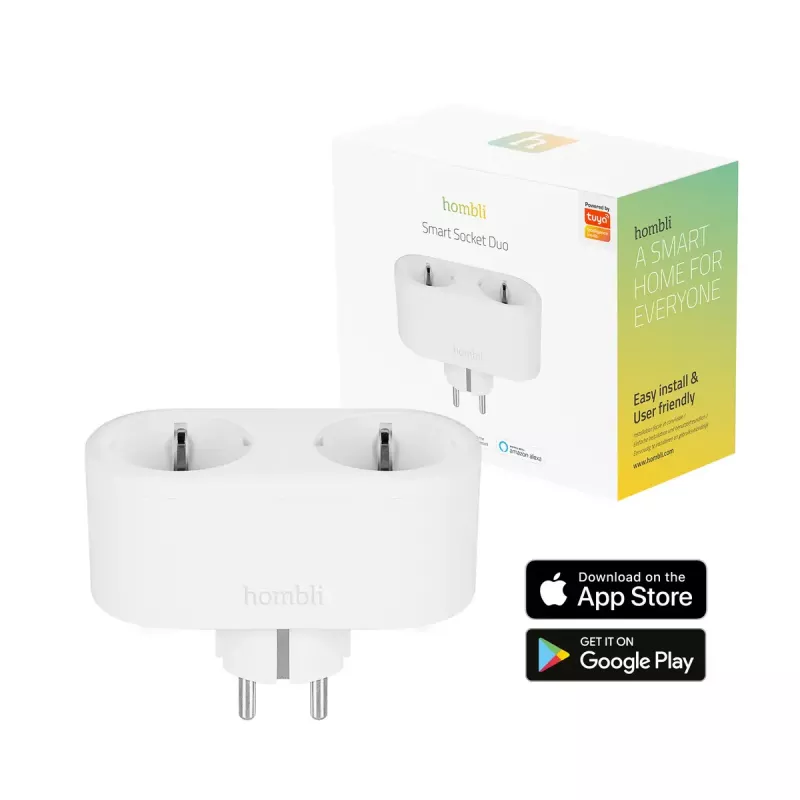 Tomada inteligente Avanca International BV Hombli Smart Socket Duo EU — Wi‑Fi, 220–250 V, 50–60 Hz, 3540 W, interior, branca