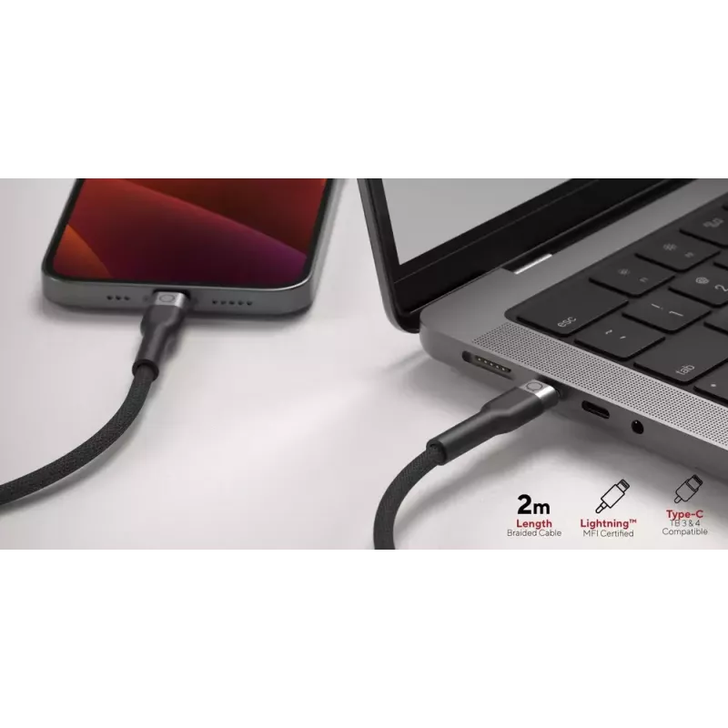 Cabo USB-C para Lightning LINQ byELEMENTS 2 m certificado MFi preto