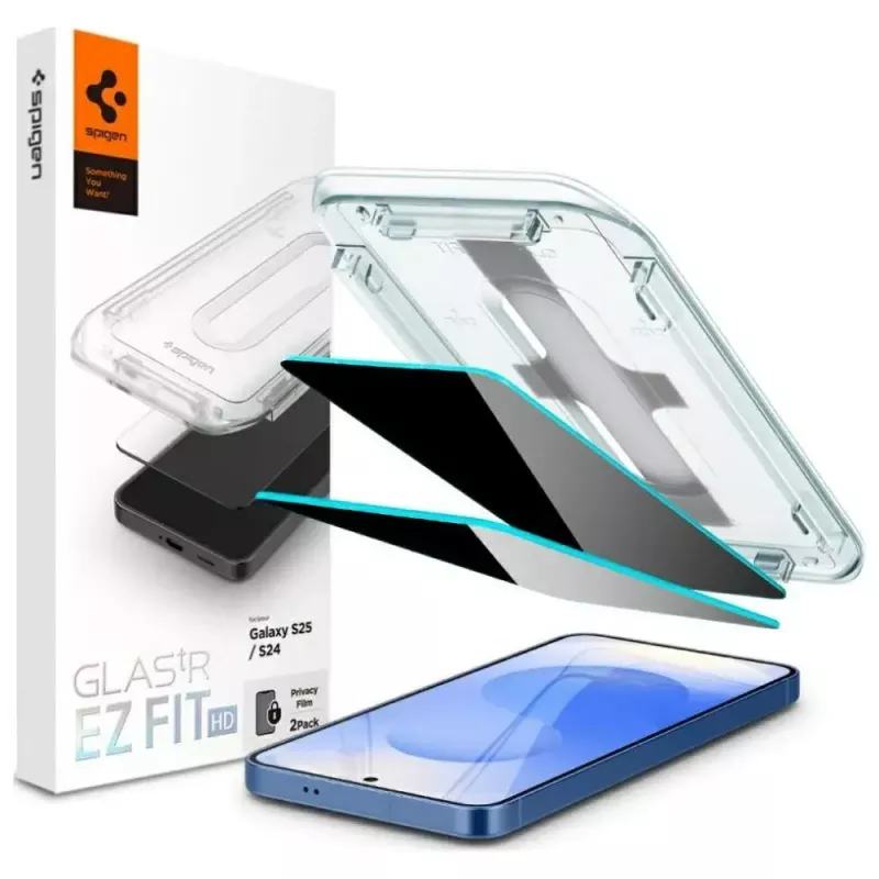 Película de proteção de ecrã em vidro temperado com privacidade Spigen Glas.TR EZ FIT HD para Samsung Galaxy S24/S25 — 2 unid.