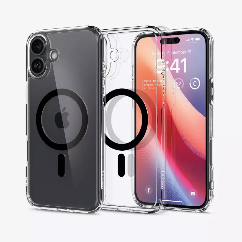 Capa de telemóvel Spigen Ultra Hybrid (MagFit) preto transparente para iPhone 16 Plus