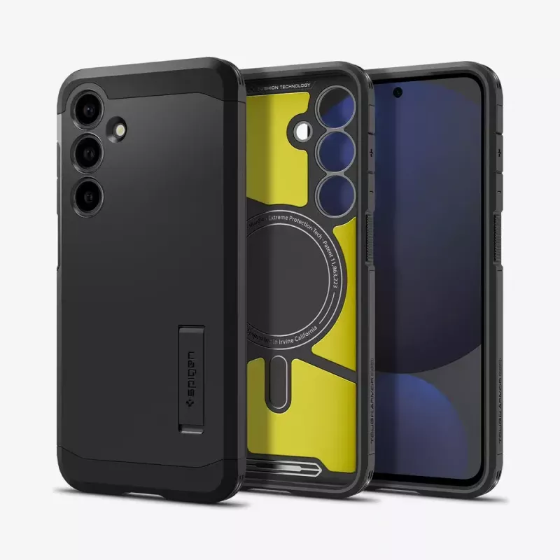 Capa Spigen Tough Armor Galaxy S24 FE preta com suporte de secretária