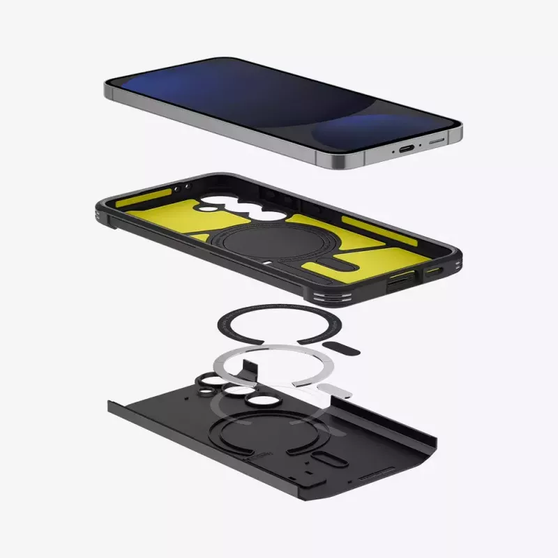 Capa Spigen Tough Armor Galaxy S24 FE preta com suporte de secretária