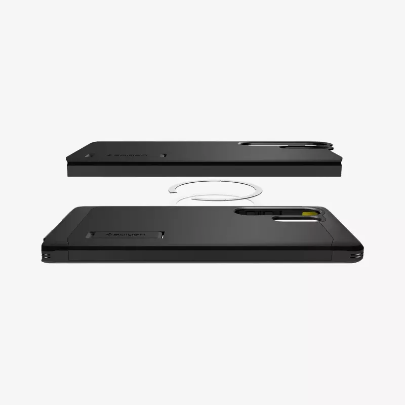 Capa Spigen Galaxy S25 Ultra Tough Armor AI preta com suporte de secretária