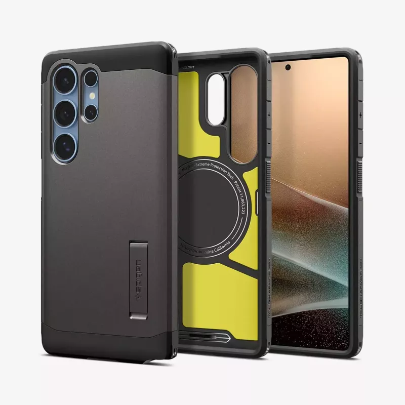 Capa Spigen Galaxy S25 Ultra Tough Armor AI gunmetal monocromática