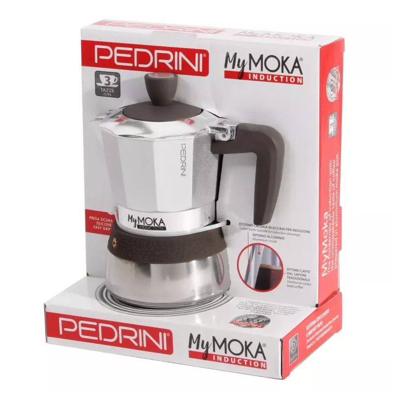 Cafeteira moka Pedrini MyMoka induction castanha em aço inoxidável
