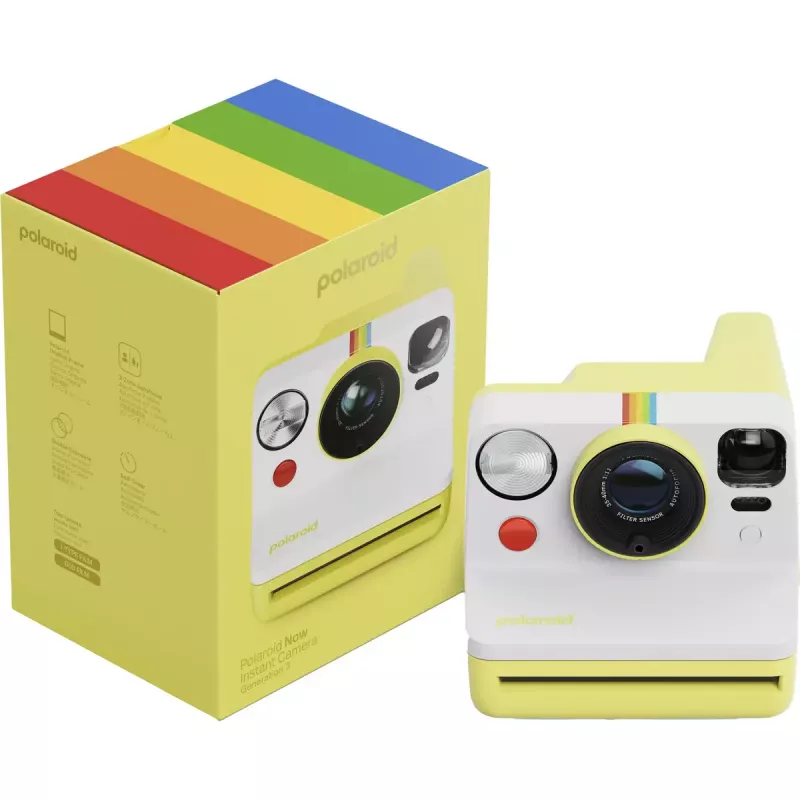 Câmara instantânea POLAROID Now Gen 3 amarela — modelo 9158, câmara instantânea analógica, flash integrado