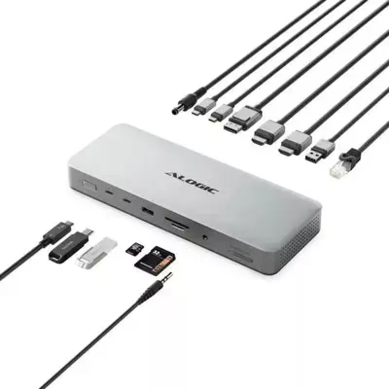 Dock para portátil / replicador de portas ALOGIC TB4DU4 — Thunderbolt com fios, 96 W, leitor de cartões SD/MicroSD, 3,5 mm, alumínio/ABS