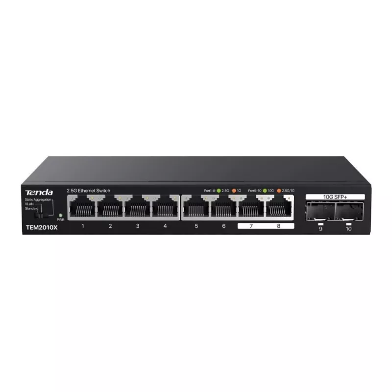 Switch de rede Tenda TEM2010X 2.5G Ethernet (100/1000/2500) de secretária preto
