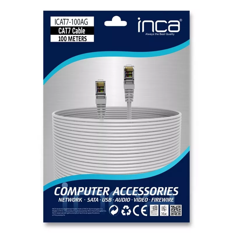 INCA cabo Ethernet ICAT7-100AG S/FTP1 23 AWG cabo CAT7 - cabo - cabo CAT 7/ficha RJ45
