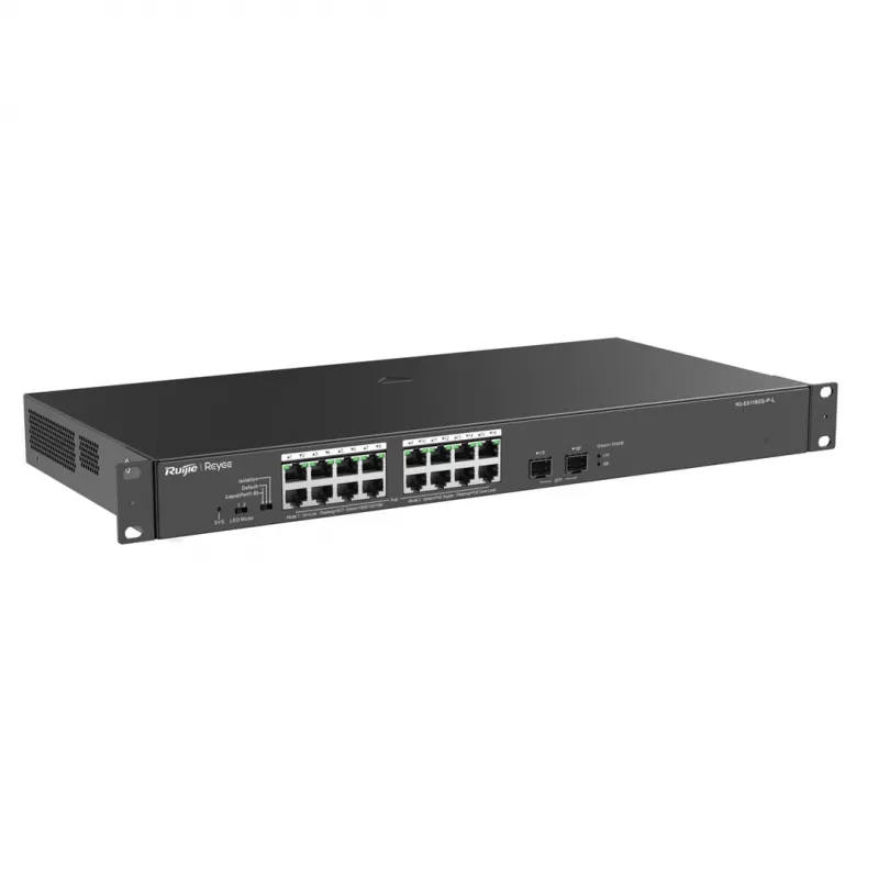 Reyee Switch 16 portas 1000 Mbit/s + 2 portas Gigabit SFP, 16 das portas suportam PoE/PoE+ – 1 Gbit/s