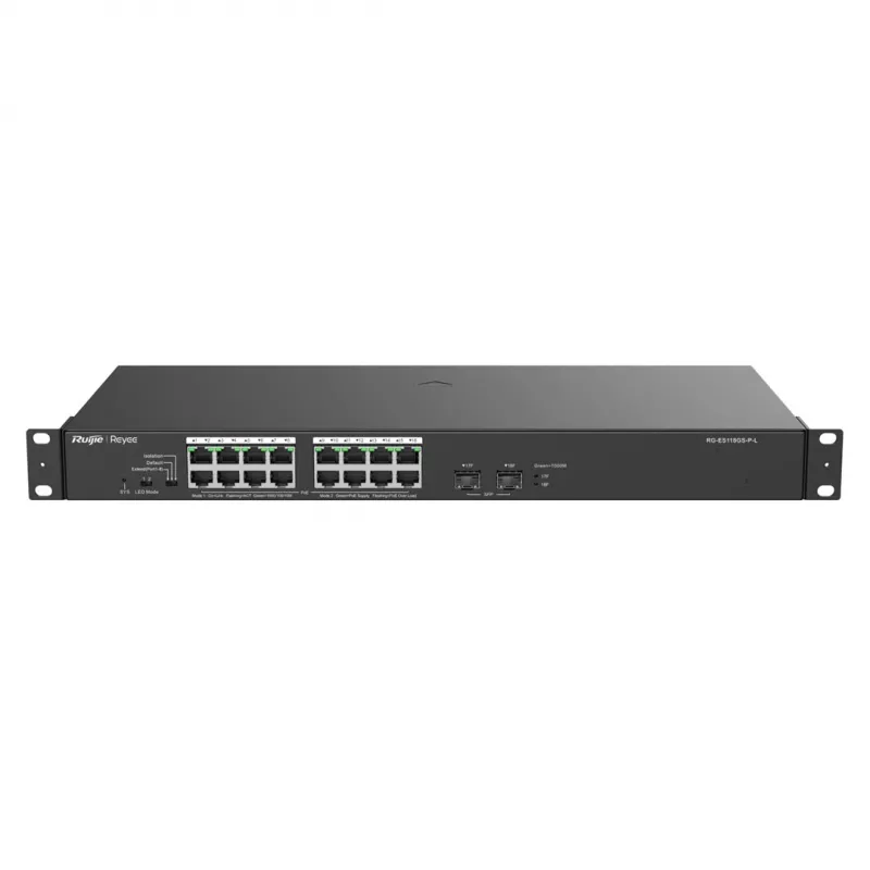 Reyee Switch 16 portas 1000 Mbit/s + 2 portas Gigabit SFP, 16 das portas suportam PoE/PoE+ – 1 Gbit/s