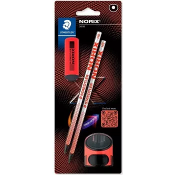 Lápis de grafite de madeira Staedtler Noris HB com borracha — prateado-coral, conjunto de 2