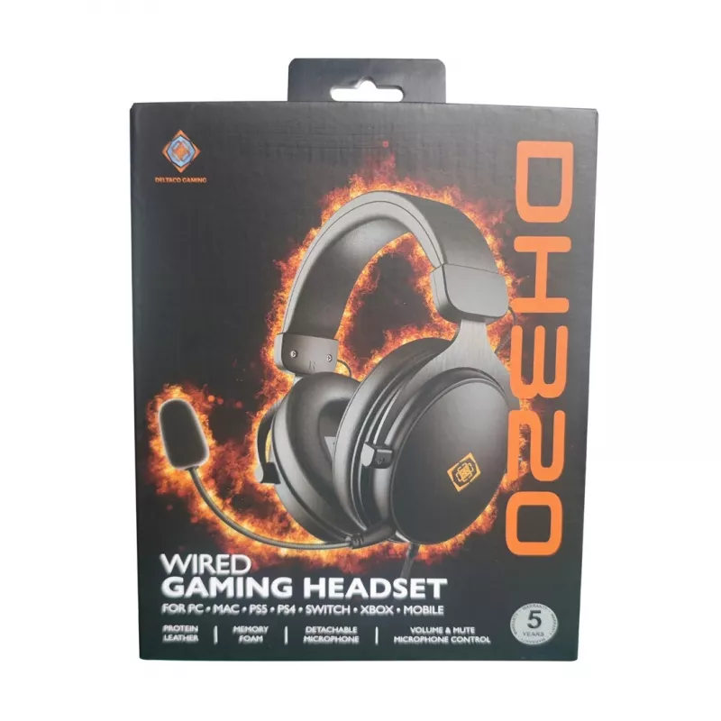 Deltaco GAM-190 headset gaming couro proteico cabo 3,5 mm preto