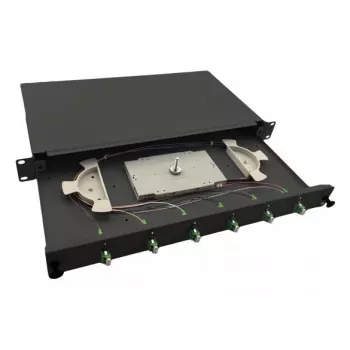 helos caixa de fusão de fibra ótica 19 6 x LC/APC Duplex OS2, pronta a fusionar, preta