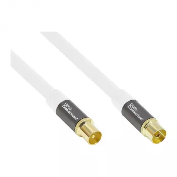 Cabo de antena SmartFLEX, ficha IEC/coaxial macho para fêmea, dourado, blindagem quádrupla, nível de blindagem 120 dB, branco, 1,5 m, Good Connections® (GC-M2042)