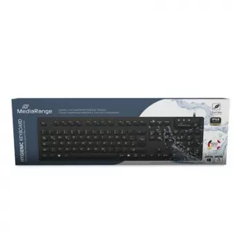 MediaRange teclado higiénico com fio, QWERTZ, IP68, 1,5m, preto