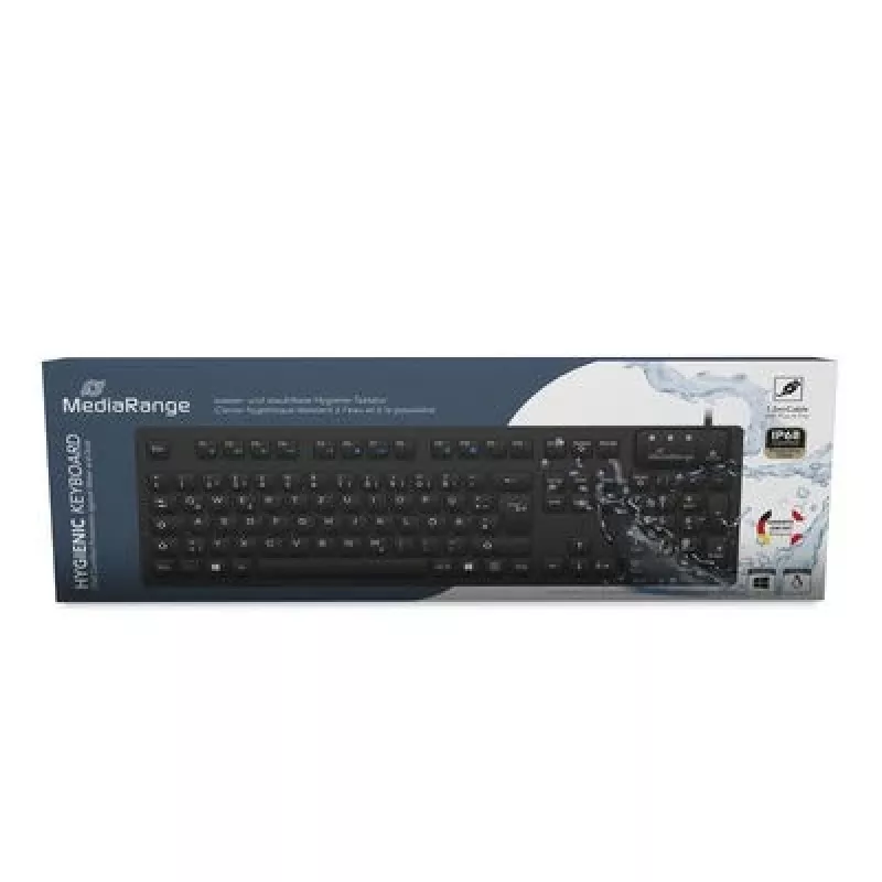 MediaRange teclado higiénico com fio, QWERTZ, IP68, 1,5m, preto