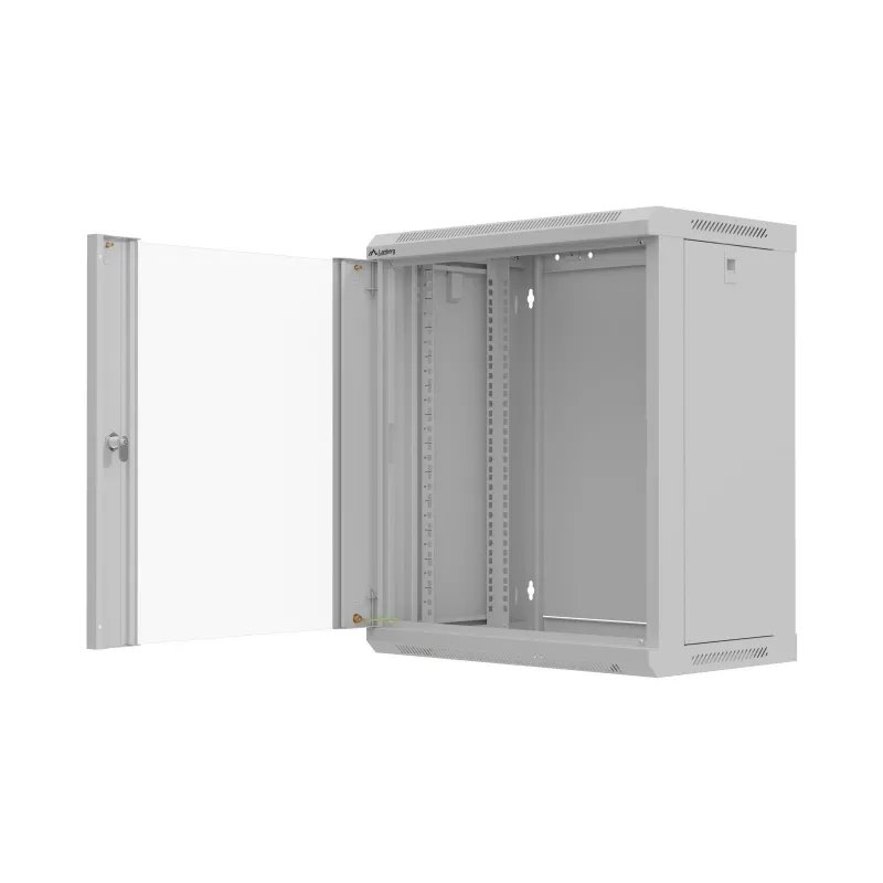 Armário Rack de parede 19 polegadas 12HE 540x350 cinzento porta de vidro (embalagem plana)