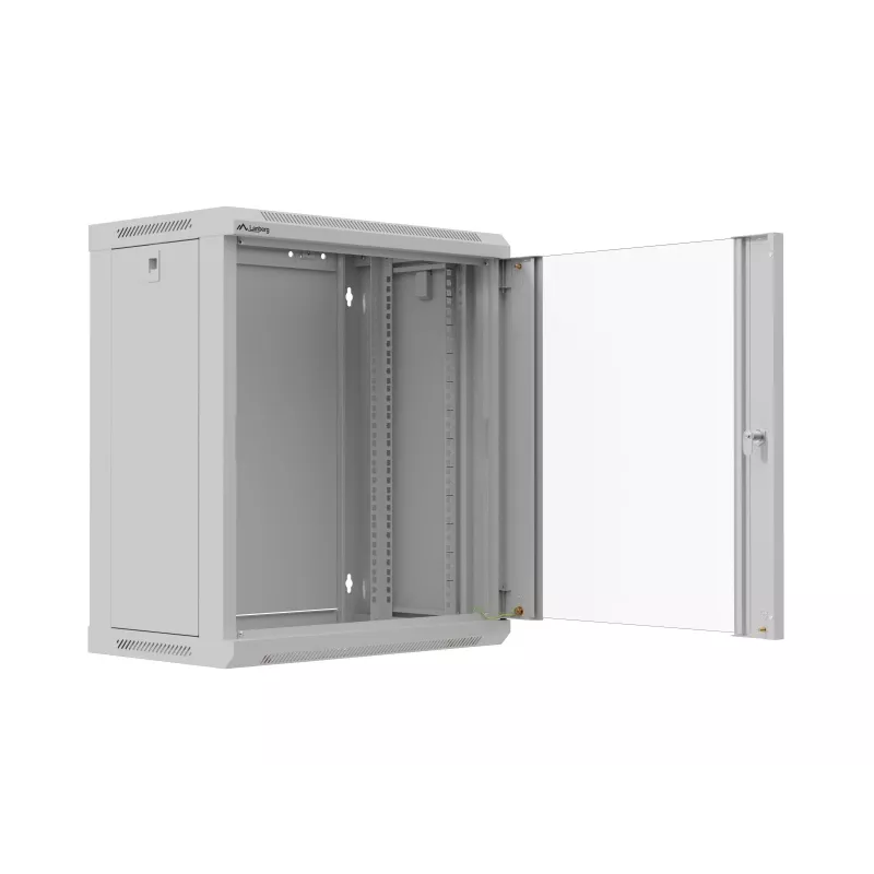 Armário Rack de parede 19 polegadas 12HE 540x350 cinzento porta de vidro (embalagem plana)