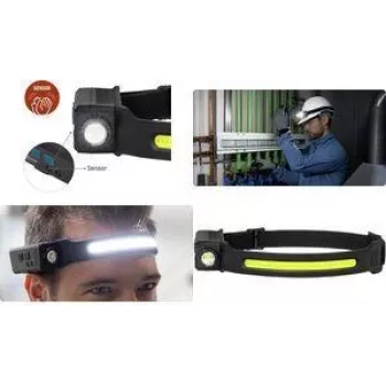 ANSMANN Lanterna de cabeça LED HD240RS, 240 lúmenes, recarregável preta, com sensor, COB e Spot-LED, 5 funções de iluminação, - 1 unid. (1600-0765)