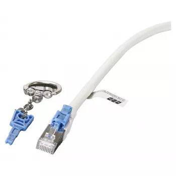 Cabo de patch EFB RJ45 Cat.6A S/FTP LSZH BC AWG26 bloqueável branco 0,5m