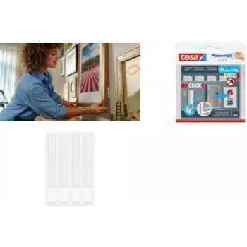 tesa Powerstrips CLICK Faixas adesivas MEDIUM Slim, branco para fixar quadros e decoração de parede plana, - 1 unid. (77721-00030)