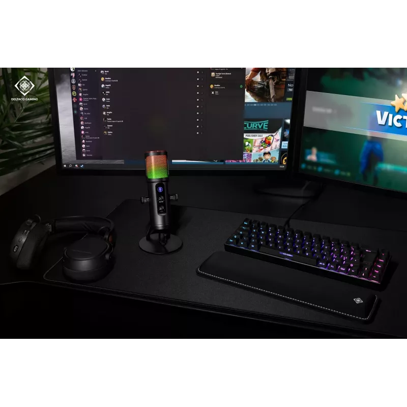 Microfone de streaming RGB Deltaco Gaming preto