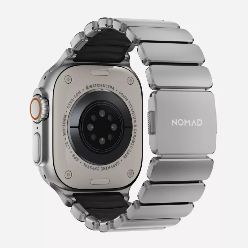 NOMAD Stratos Band - Bracelete de titânio para Apple Watch 49mm com FKM (titânio natural, FKM preto)