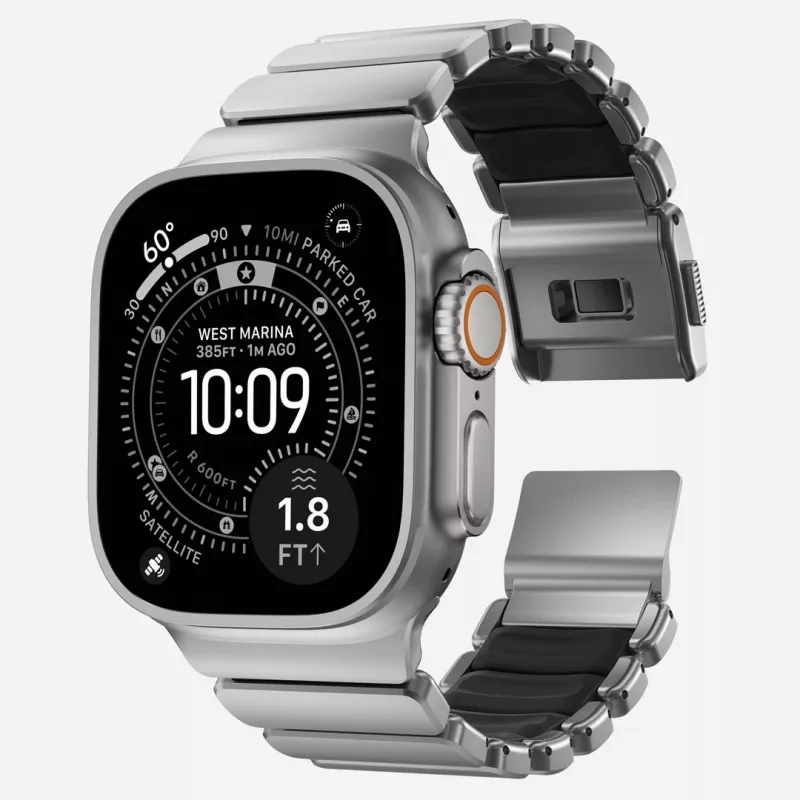 NOMAD Stratos Band - Bracelete de titânio para Apple Watch 49mm com FKM (titânio natural, FKM preto)