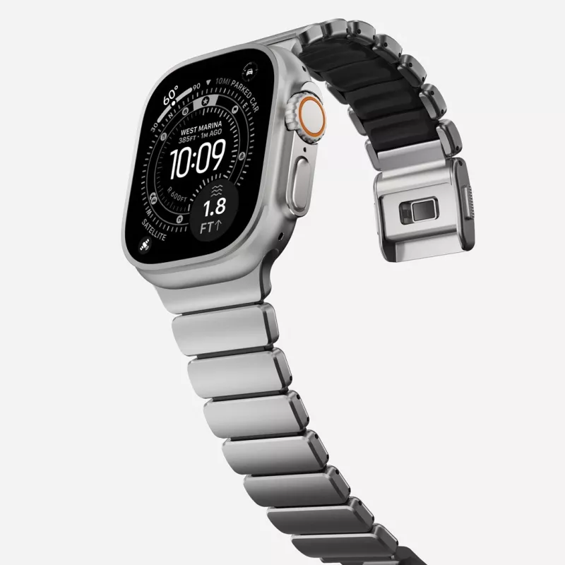 NOMAD Stratos Band - Bracelete de titânio para Apple Watch 49mm com FKM (titânio natural, FKM preto)