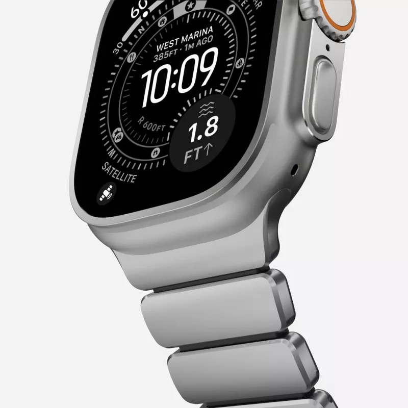 NOMAD Stratos Band - Bracelete de titânio para Apple Watch 49mm com FKM (titânio natural, FKM preto)