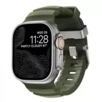 NOMAD Rocky Point Band - Bracelete para Apple Watch 46 mm/49 mm com FKM e titânio (forest, ferragens naturais)