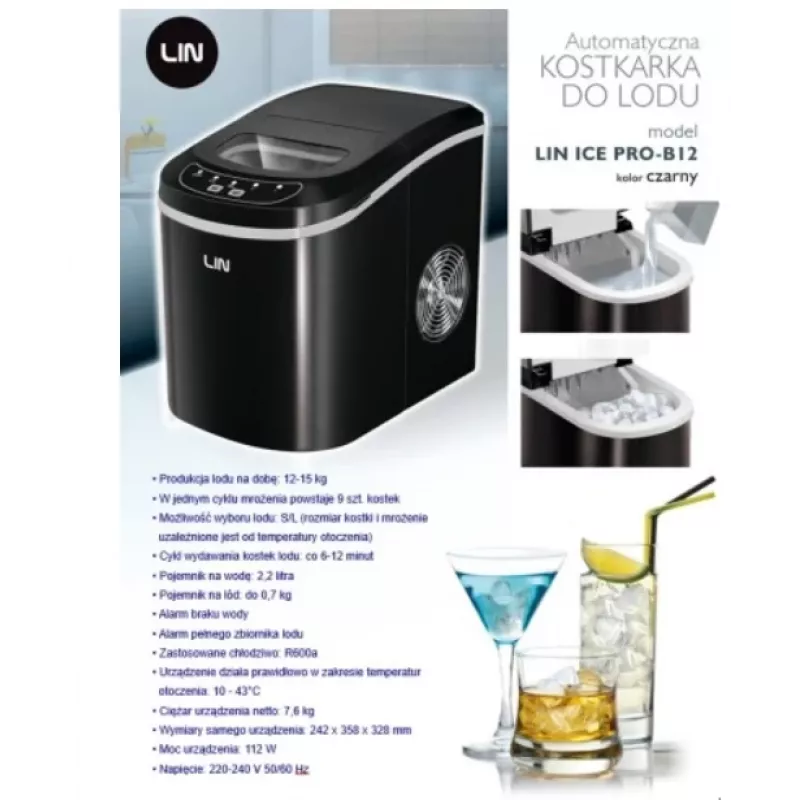 Máquina de cubos de gelo portátil LIN ICE PRO-B12 preto