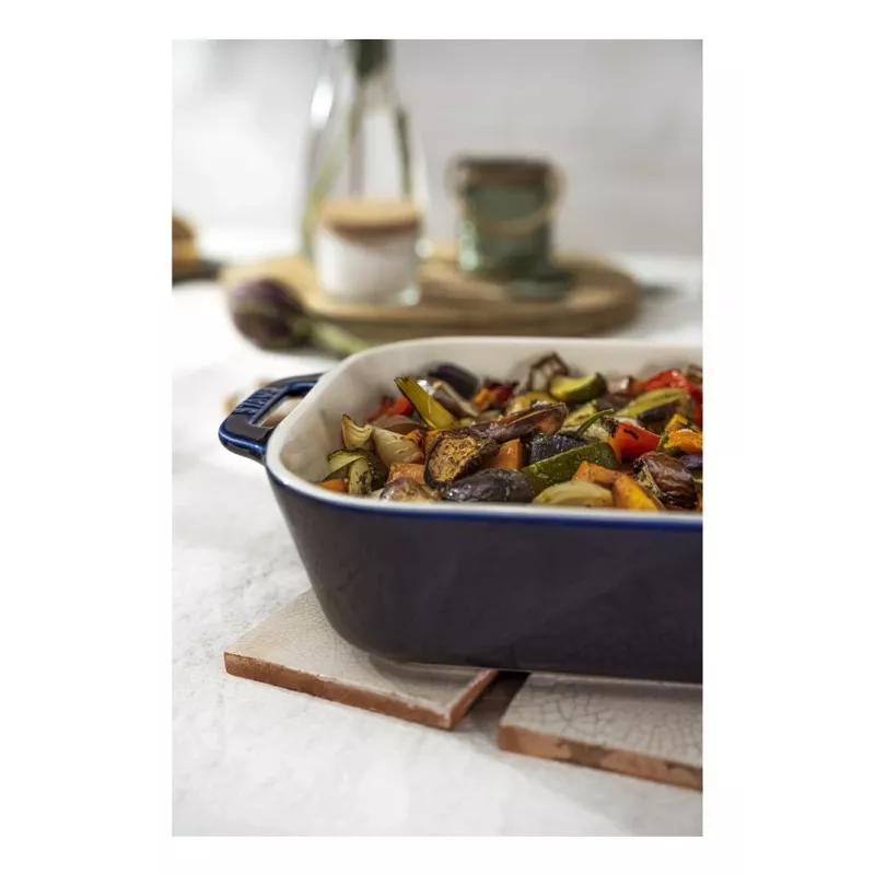 Staub Forma retangular de cerâmica, azul-escuro, 34x24x7,6
