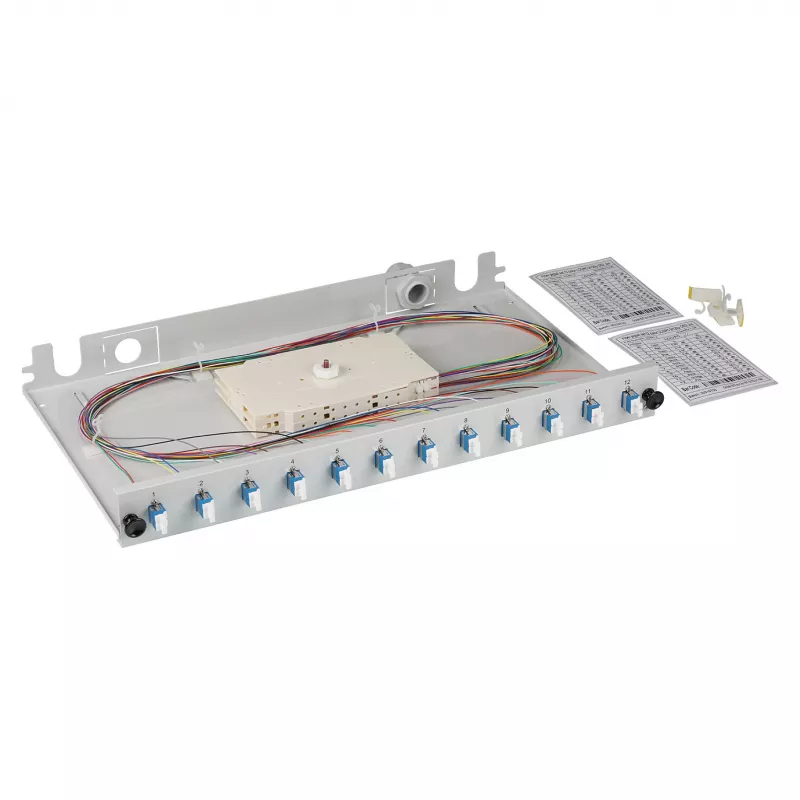 Caixa de fusão de fibra EFB Elektronik BA71921L24, LC 9/125µm OS2, 24 pigtails separados, 12 acopladores, extraível