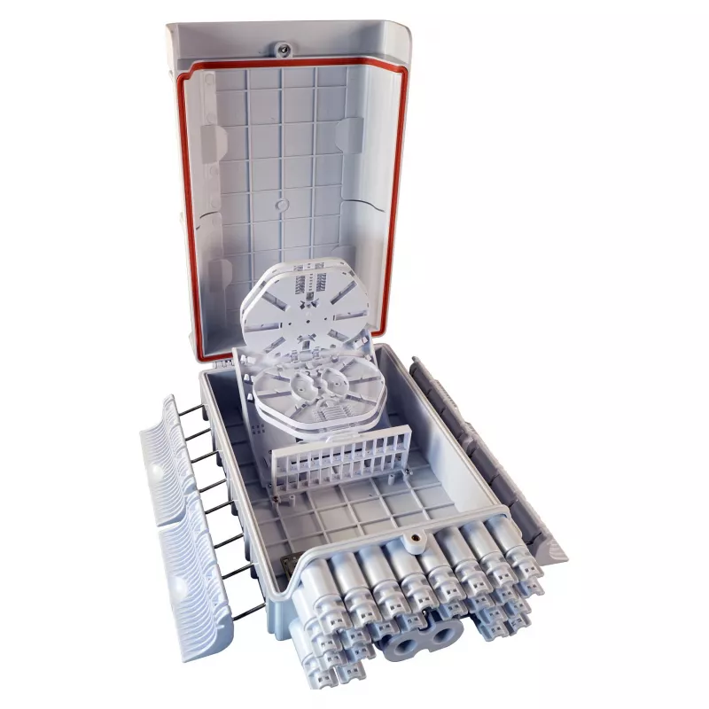 Caixa de terminação de fibra ótica exterior FTTH IP65 Marca FTTH-BOX-OUT-5 para 48 fibras, 24 adaptadores, cassete de fusão incluída