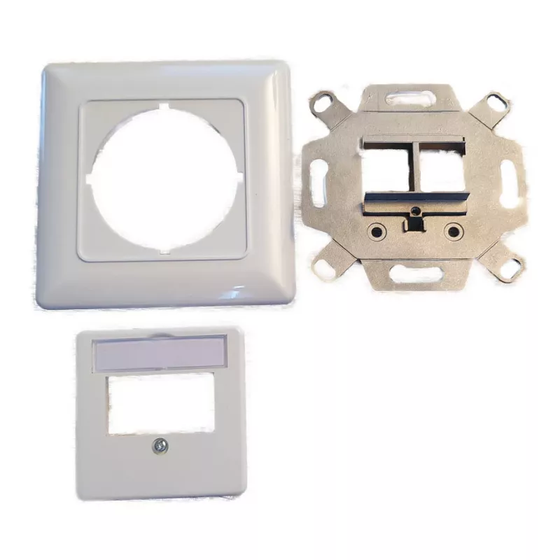EFB Elektronik Conjunto de moldura Keystone de 2 portas ET-25091 — saída reta DIN49075, RAL9003 branco, moldura 80×80 mm com placa central 50×50 mm