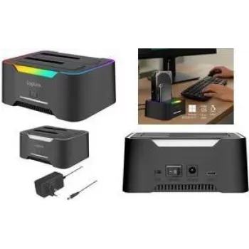 Docking station LOGILINK Quickport QP0036, USB 3.2, 2 slots para HDD/SSD SATA de 2,5/3,5 polegadas